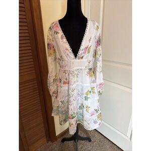 Beulah Style Medium Ladies Ivory Floral Long Sleeve Dress Boho Cottage Core